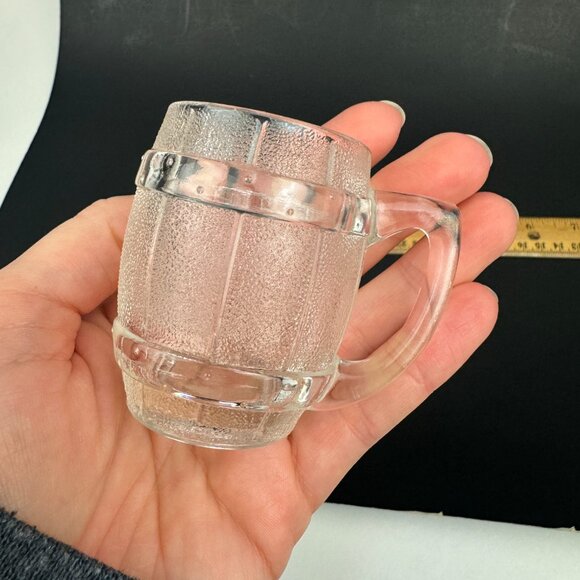 Vintage Hazel Atlas Clear Barrel Keg Mug Shot Glass w Handle Texture Bar Decor - Picture 9 of 10